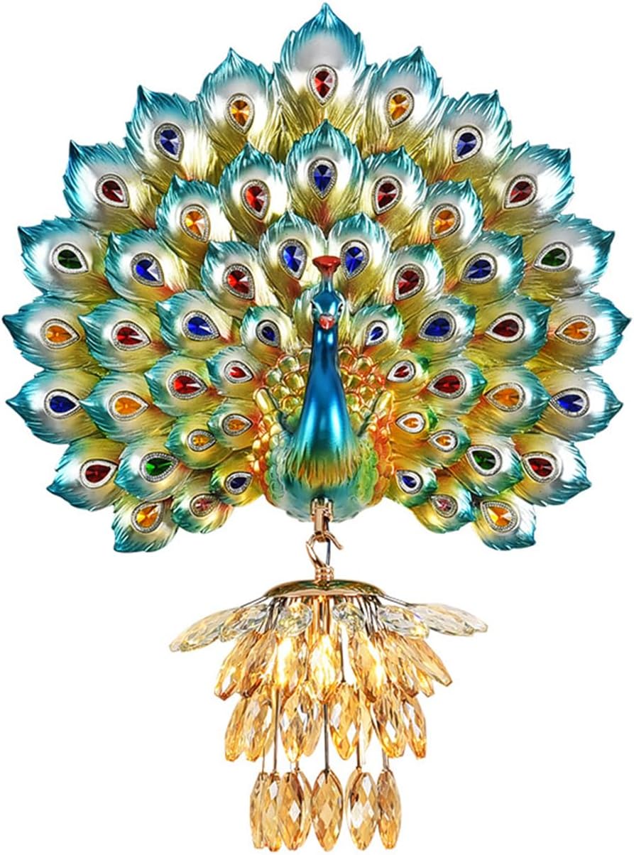 Modern Large Wall Sconce Crystal Glass Wall Mouunt Light Blue Resin Peacock Decorative Light E26 15.7' Wall Light Fixture for Bedroom Living Room Dining Room Hallway