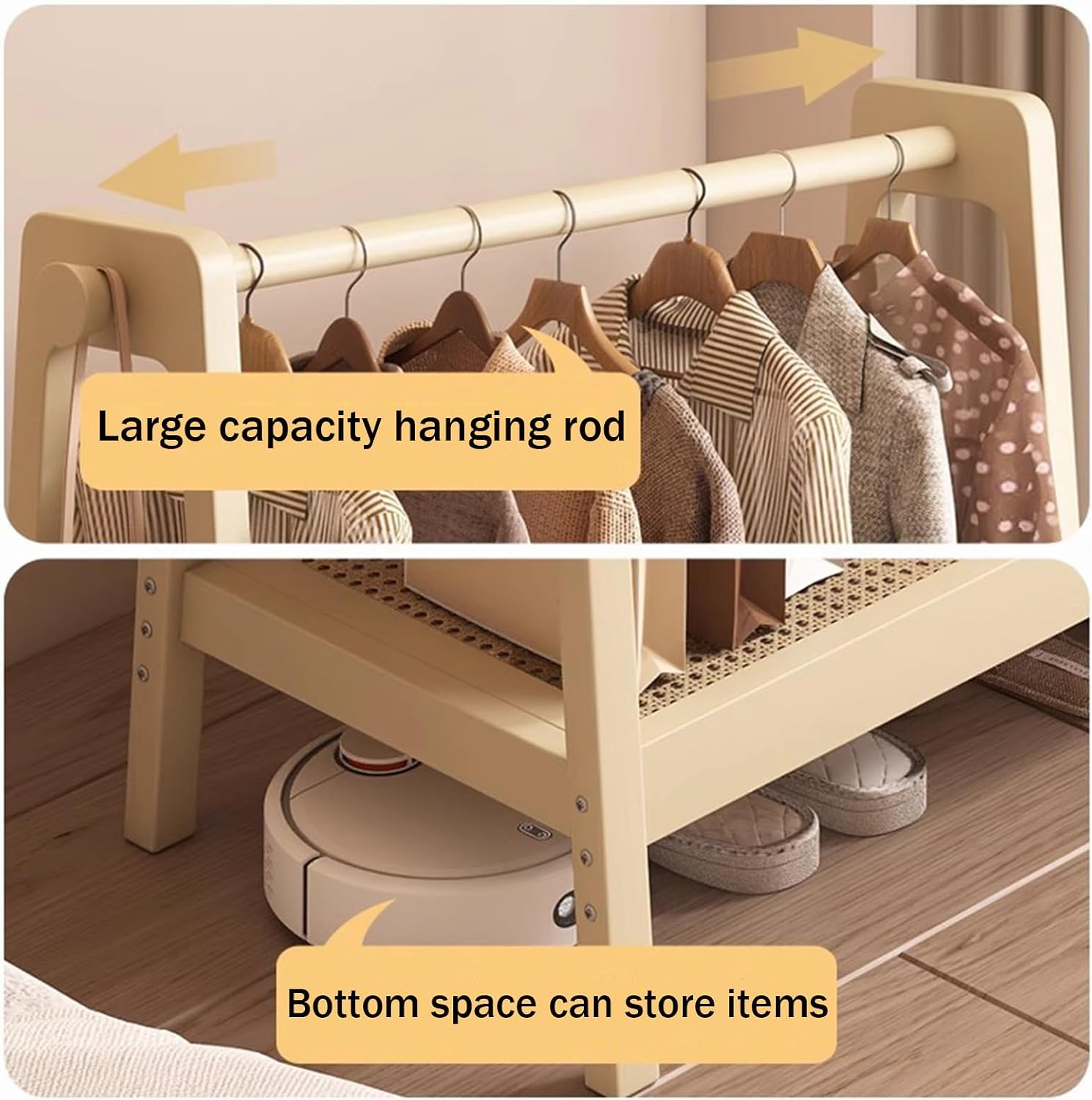 Garment Rack 2-in-1 Clothes Rack With Hanging Rod And Shelves, Bamboo Clothing Rack For Hanging Clothes, Freestanding Coat Rack For Bedroom And Living Room, Large Capacity Clothes Or(Size:75X36X154CM)