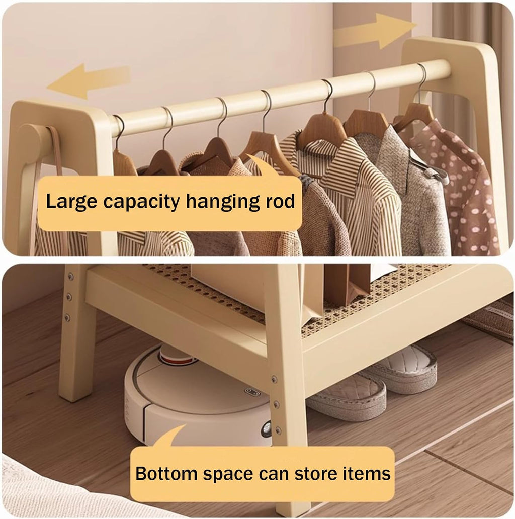 Garment Rack Bamboo Clothes Rack With 2 Shelves And Hook, Modern Clothing Rack For Hanging Clothes, Freestanding Coat Rack For Bedroom And Living Room, Easy To Assemble Clothes Organ(Size:65X36X154CM)