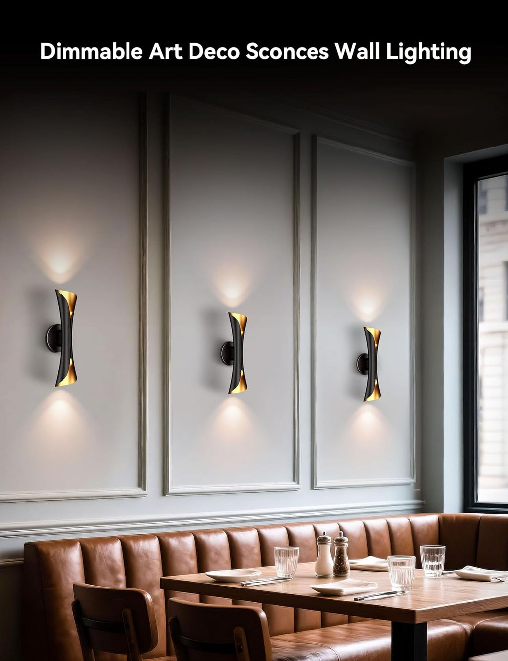 Tubicen Wall Sconces Set of Two Dimmable Mid-Century Modern Black and Gold Sconce Up Down Wall Lights Hardwired Indoor Art Deco Wall Sconces for Living Room Bedroom Movie Theater Hallway 15.7' H