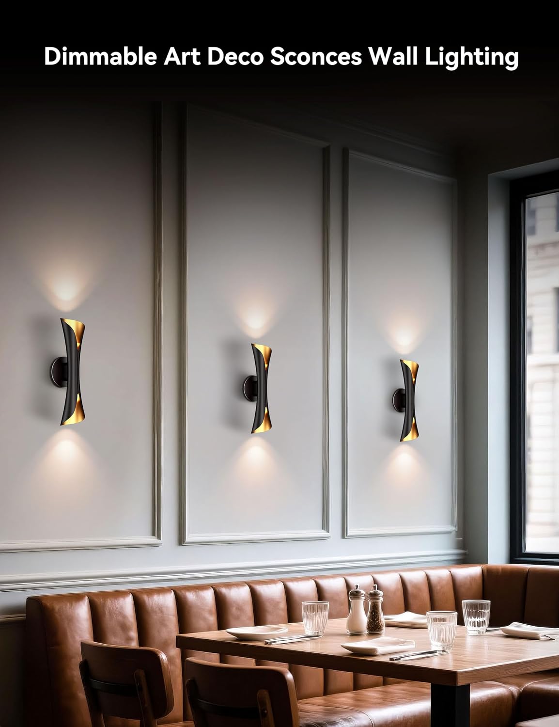 Tubicen Wall Sconces Set of Two Dimmable Mid-Century Modern Black and Gold Sconce Up Down Wall Lights Hardwired Indoor Art Deco Wall Sconces for Living Room Bedroom Movie Theater Hallway 15.7' H