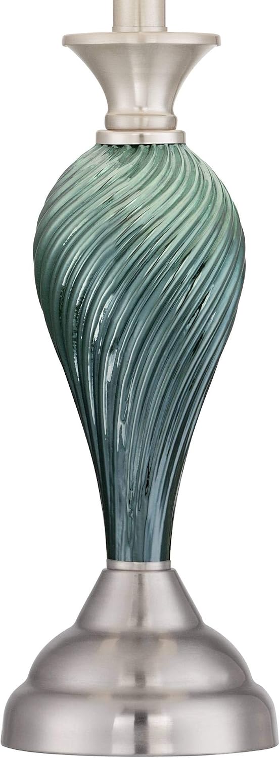 Regency Hill Arden 25' High Twist Modern Coastal Table Lamps Set of 2 Green-Blue Glass White Shade Living Room Bedroom Bedside Nightstand House Office Home Reading Kitchen Entryway Console Family