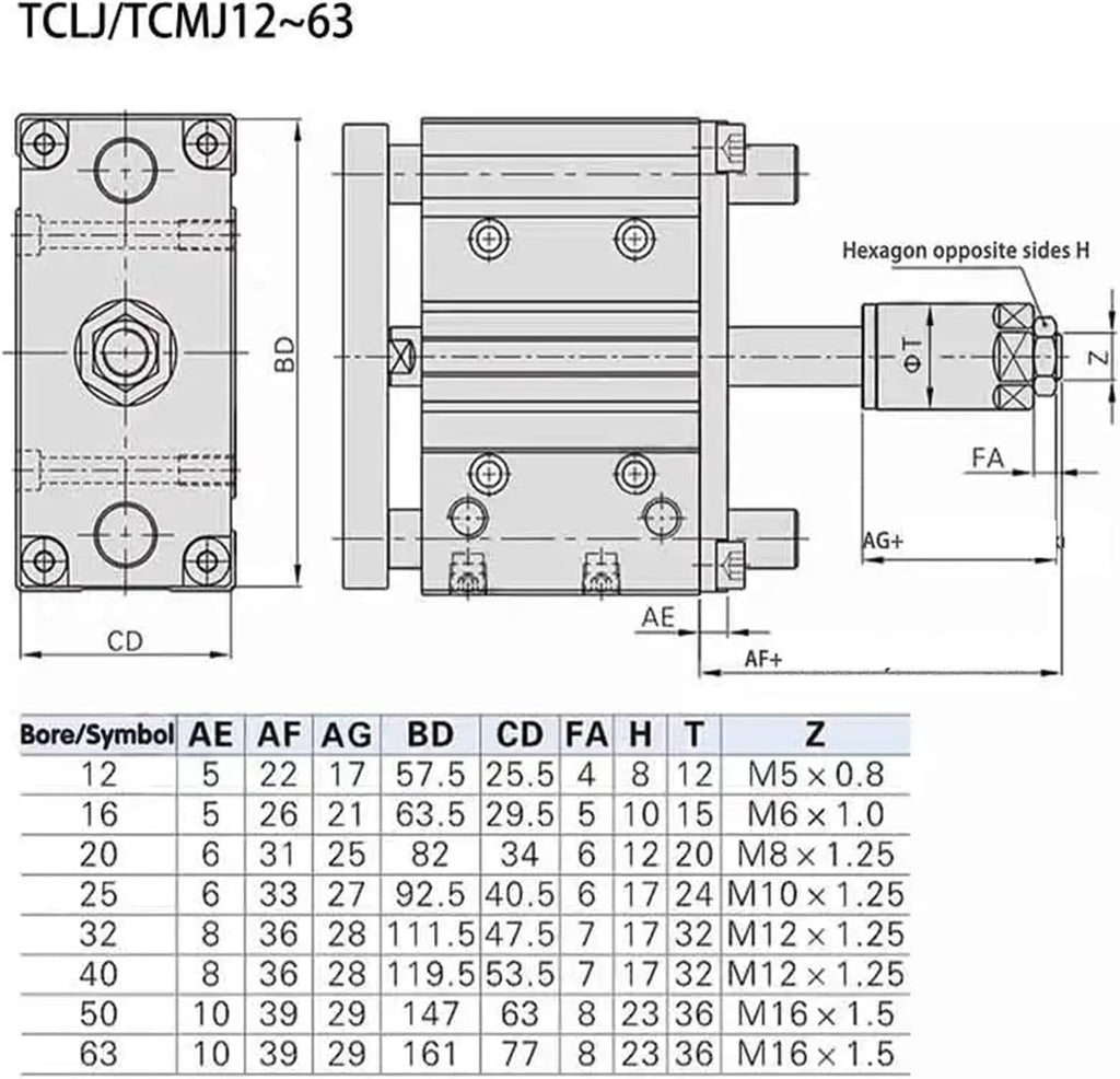 Three Bar Three-axis Adjustable Pneumatic Cylinder Bore 16 20/30/40/50/75/100/150mm(Stroke 20-20mm)