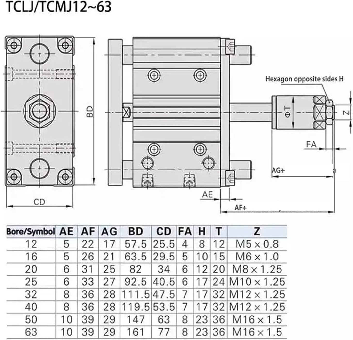 Three Bar Three-axis Adjustable Pneumatic Cylinder Bore 16 20/30/40/50/75/100/150mm(Stroke 20-20mm)