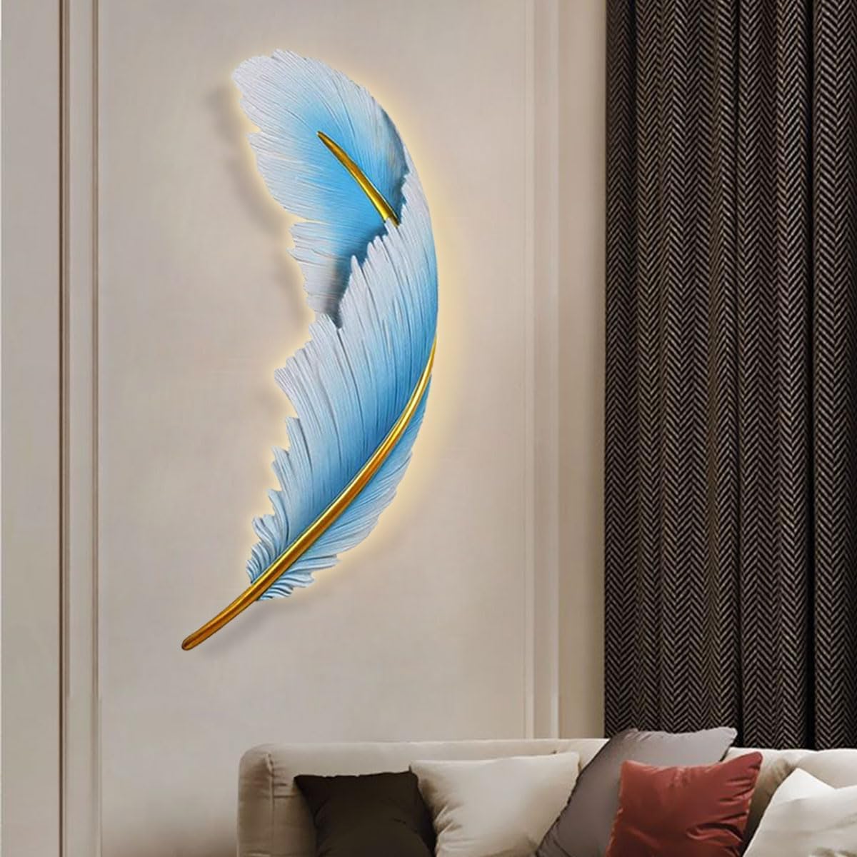 Modern LED Wall Light Vintage Dimmable Wall Lights Fixtures Mid Century Blue Resin Feather Design 3000k-6000k Indoor Wall Mount Lamp for Bedroom Living Dining Room Hallway