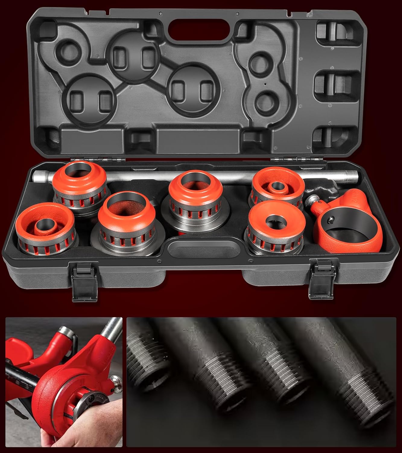 36475 12-R Manual Exposed Ratchet Pipe Threader Set with 6 NPT Die Heads, 1/2' - 2' NPT Portable Ratcheting Pipe Threading Tool Kit with Storage Case for 1/8' to 2' Plumbing Installation and Repair