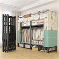 Foldable Clothe Rack With Cover, Heavy-Duty Portable Wardrobe Closet, Garment Rack For Hanging Clothes, Clothing Coat Storage Rack, For Bedroom(Green,113cm/44.5inch)