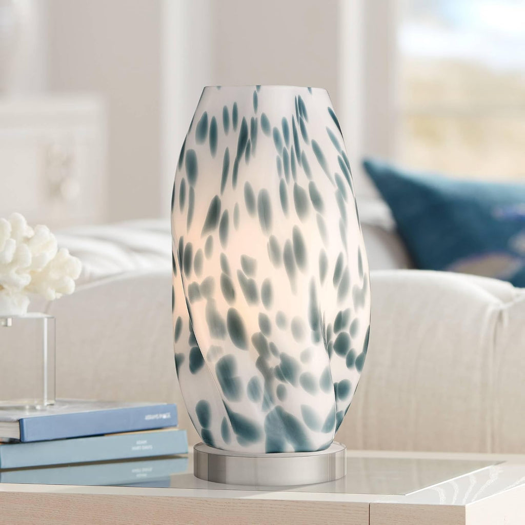 360 Lighting Chelsea Mid Century Modern Coastal Accent Table Lamps 13' High Set of 2 Blue White Spotted for Living Room Bedroom House Bedside Nightstand Reading Console Entryway Kitchen Dining Home