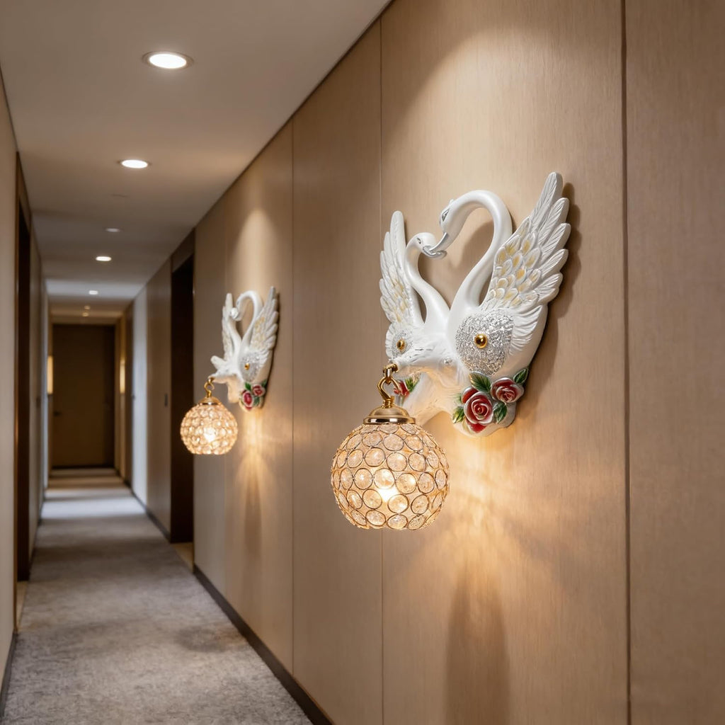 Large White Wall Sconces Crystal Glass Wall Mount Light Luxury Resin Floral Art Deco E26 Modern Wall Light Fixtures for Bedroom, Living Room, Nursery, Hallway