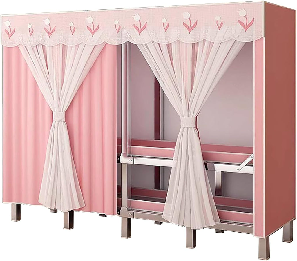 Portable Armoires Wardrobe, Foldable Heavy Duty Closet with Cover, 67.7' Tall Metal Garment Rack for Hanging Clothes, Clothing Storage for Bedroom(Pink,105cm/41.3in)