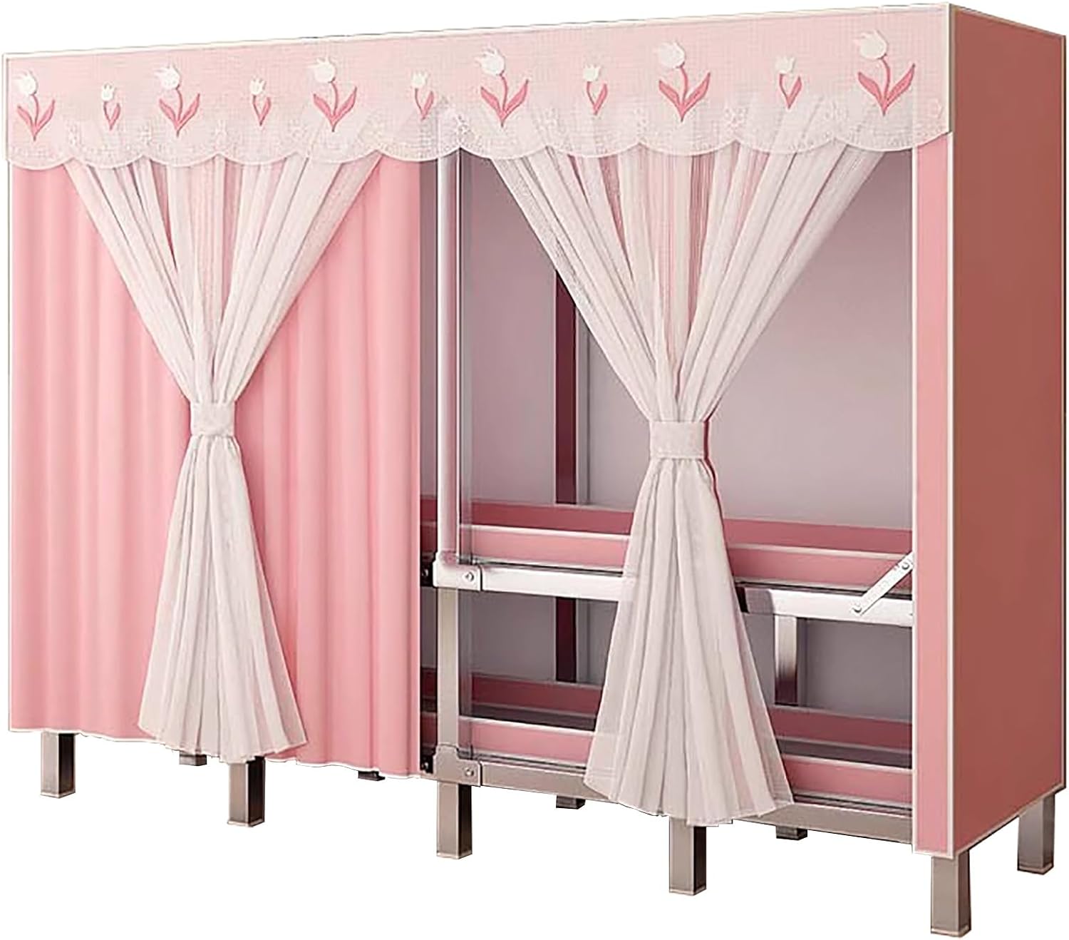 Portable Armoires Wardrobe, Foldable Heavy Duty Closet with Cover, 67.7' Tall Metal Garment Rack for Hanging Clothes, Clothing Storage for Bedroom(Pink,105cm/41.3in)