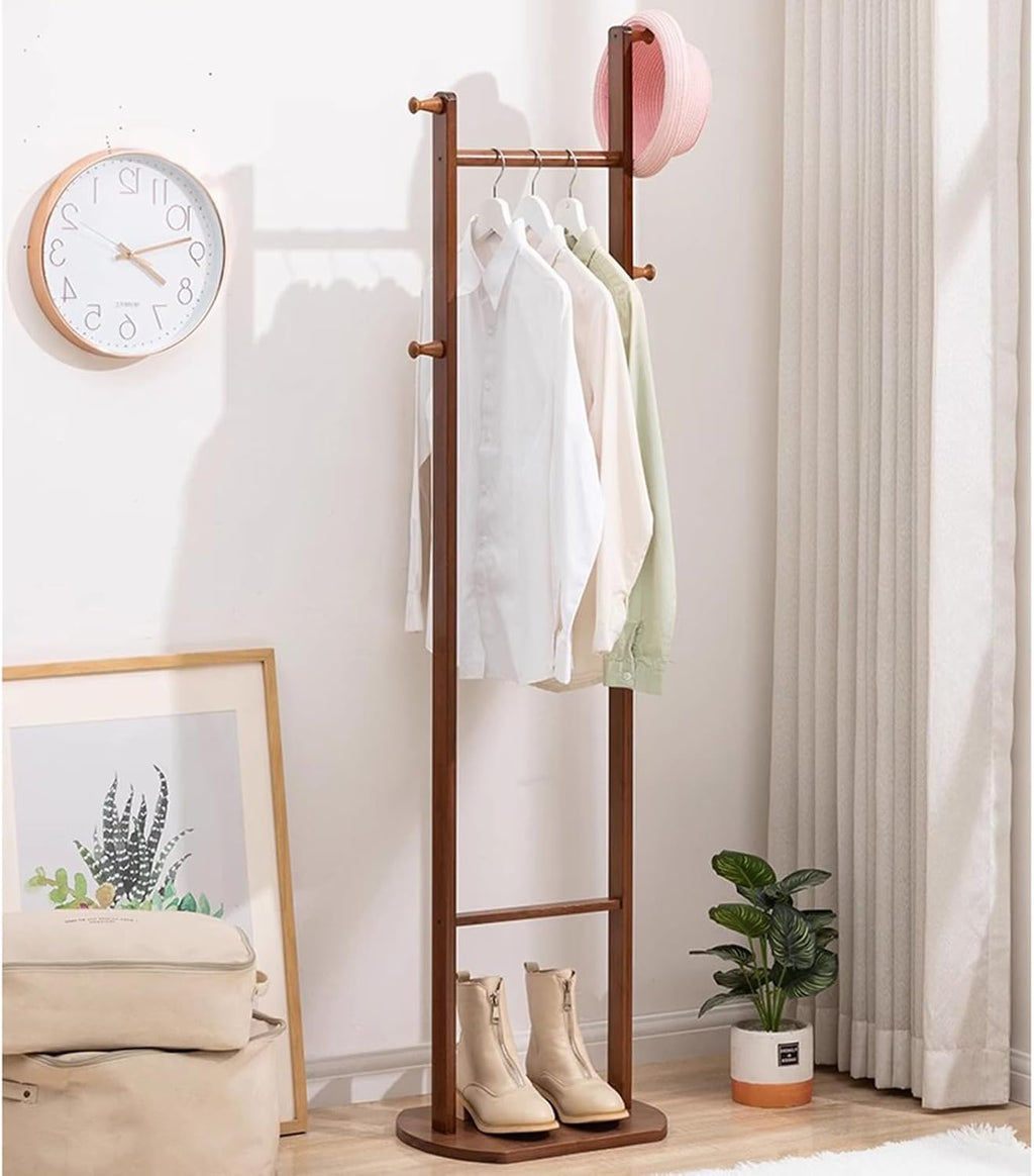Garment Rack Bamboo Clothing Rack Corner Coat Rack Stand Hall Trees Free Standing Clothes Hanging Rail With Shelves And 4 Hooks For Entryway Bedroom Living Room, 40X30X162CM(Color:Brown)