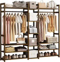 Clothes Hanging Rack with 13 Shelves and 2 Coat Hooks,Heavy Duty Bamboo Garment Rack,for Cloth Shoe Coat Storage Organizer Shelf in Entryway Office Shop Laundry,164x30x150cm