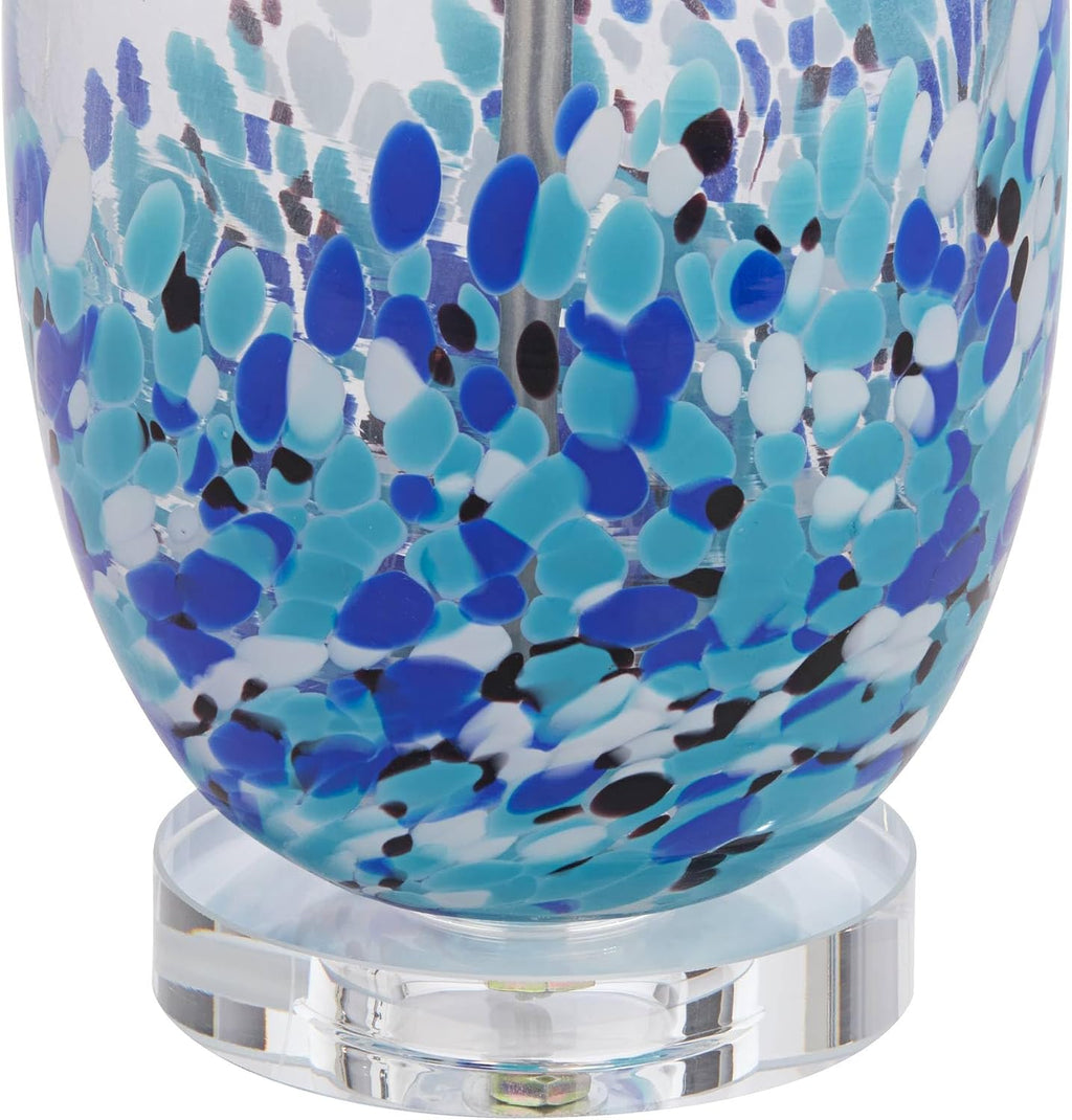 Marnie 27 3/4' Tall Curved Modern Coastal Table Lamps Set of 2 Blue Art Glass Fabric White Shade Living Room Bedroom Bedside Nightstand House Office Home Reading (Colors May Vary) - 360 Lighting