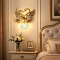 Gold Swan Wall Sconce, Modern Luxury Crystal Wall Lamp, Decorative Wall Lighting for Bedroom Living Room Hallway, Romantic Heart Shaped Wall Mounted Light Fixture, Resin Animal Wall Art Decor