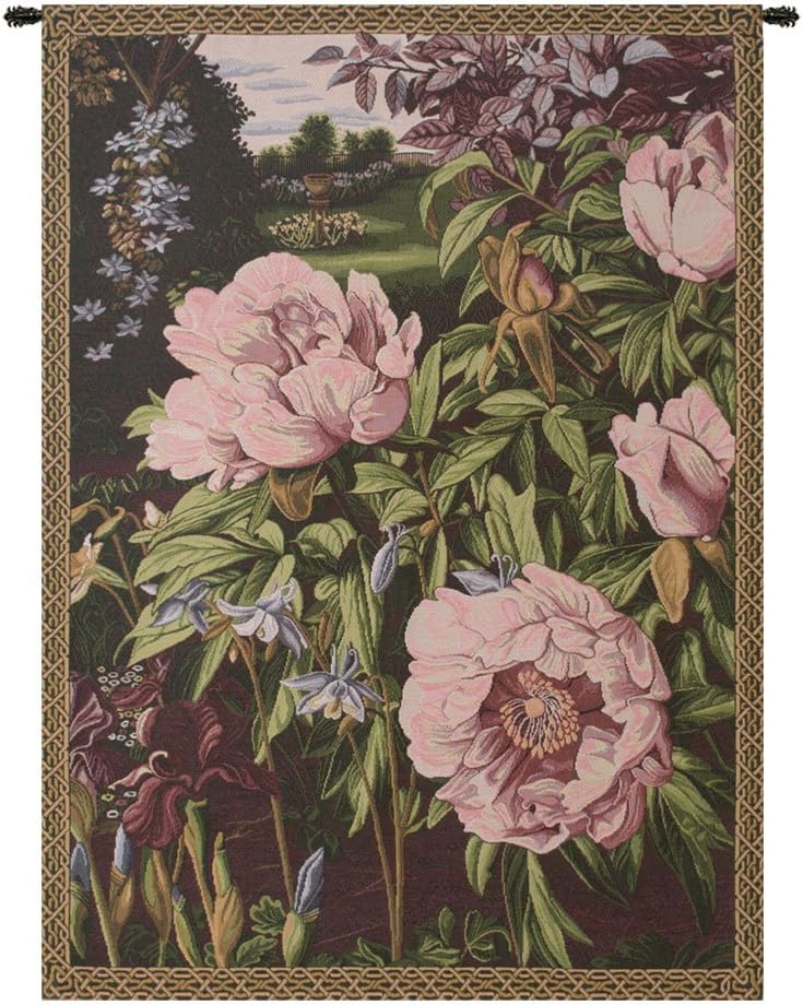 Charlotte Home Furnishings Inc. Pink Peonies Italian Tapestry Wall Hanging 35 X 25 Inch Viscose Cotton & Polyester Blend Wall Art Perfect for Home Decor & Wall Decor By Alberto Passini