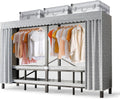 Portable Wardrobe Closet, Collapsible Clothes Rack, Freestanding Garment Rack with Cover, Large Rolling Garment Rack for Hanging Clothes, Coat Storage Organizer (Grey, 49.2in/125cm)