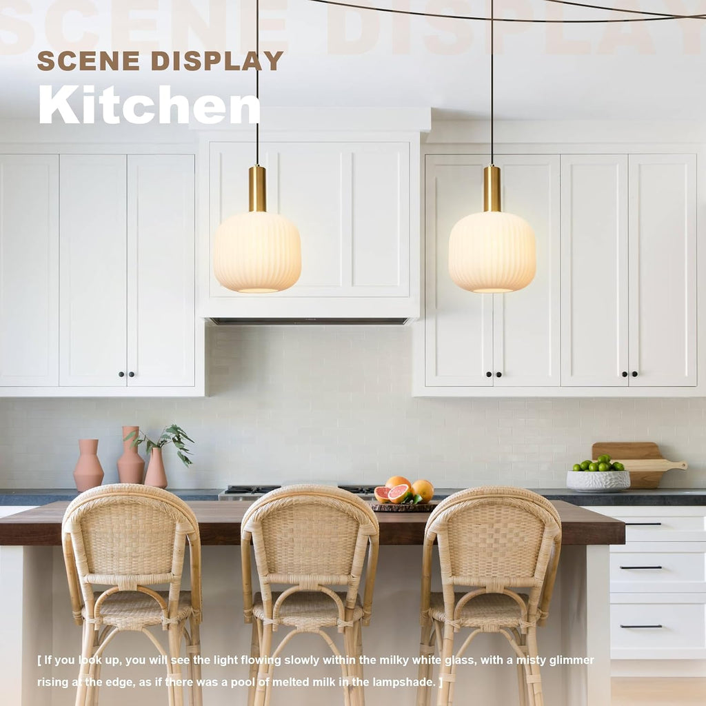 Plug in Pendant Light 2 Pack, Milk White Glass Hanging Light Plug in, Modern Plug-in Pendant Lighting with On/Off Switch, Mid Century Hanging Lamp for Kitchen Island Bedroom Hallway