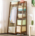 Bamboo Garment Rack,Heavy Duty Coat Clothes Hanging Rack Storage Shelf,Free-Standing Wardrobe Closet Organizer, Multi-Functional Bedroom Clothing Racks,B-80cm