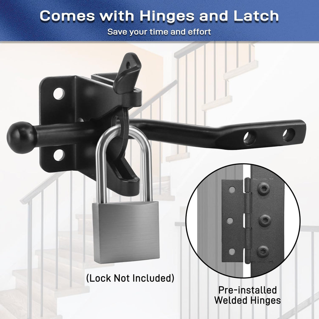 Avalution Deck Fence Gate Outdoor,38' H x 48' W, Metal Fence Gate Kit,Heavy Duty Outdoor Gates with Hinges and Latch,Anti-Rust Deck Gates for Decks,Patio,Garden,Yard,Residential Fences