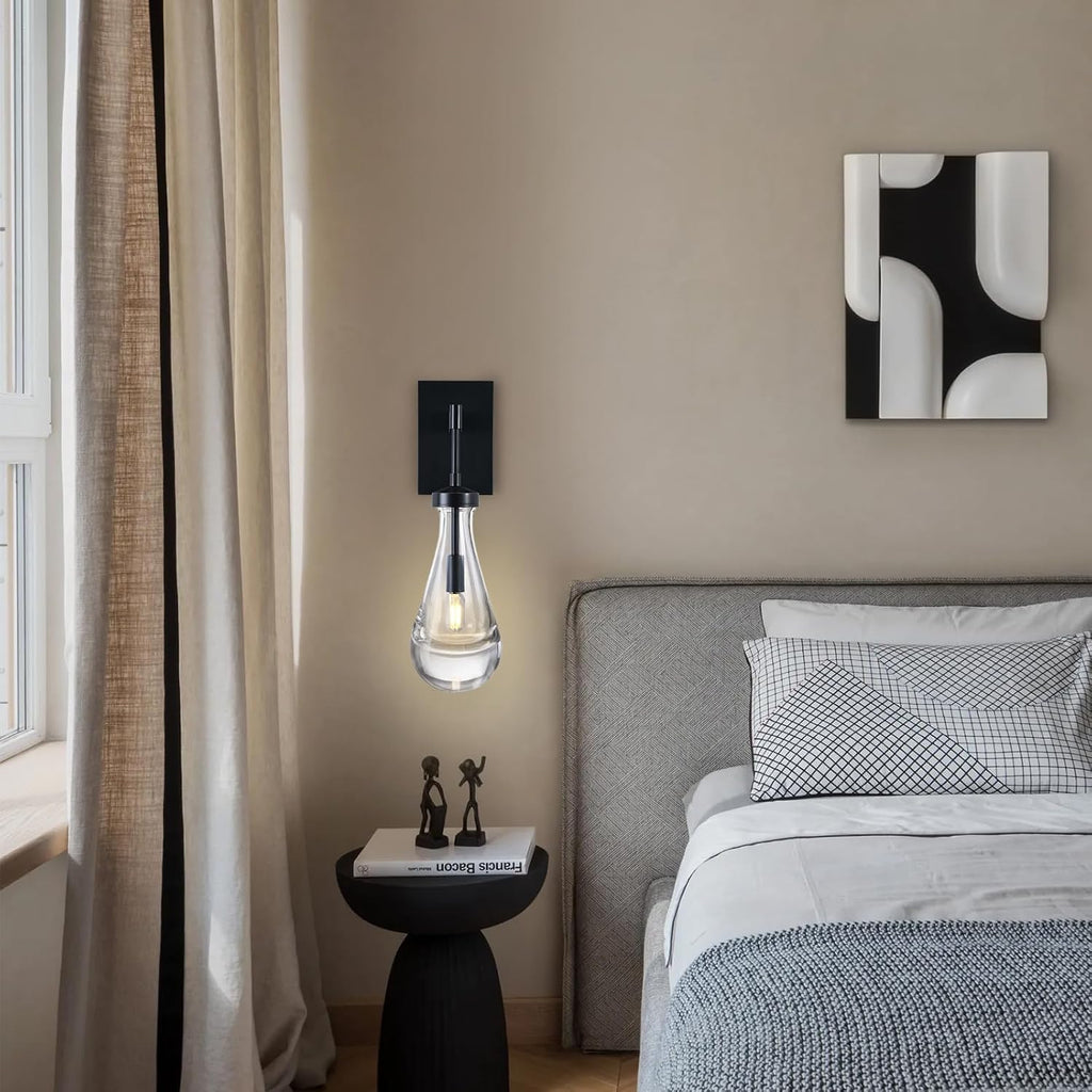Wall Sconces Set of Two, Black Dimmable Raindrop Wall Lighting, Modern Bathroom Sconces Wall Lamps Vanity Lighting for Living Room, Wall Lights for Bedroom, Hallway