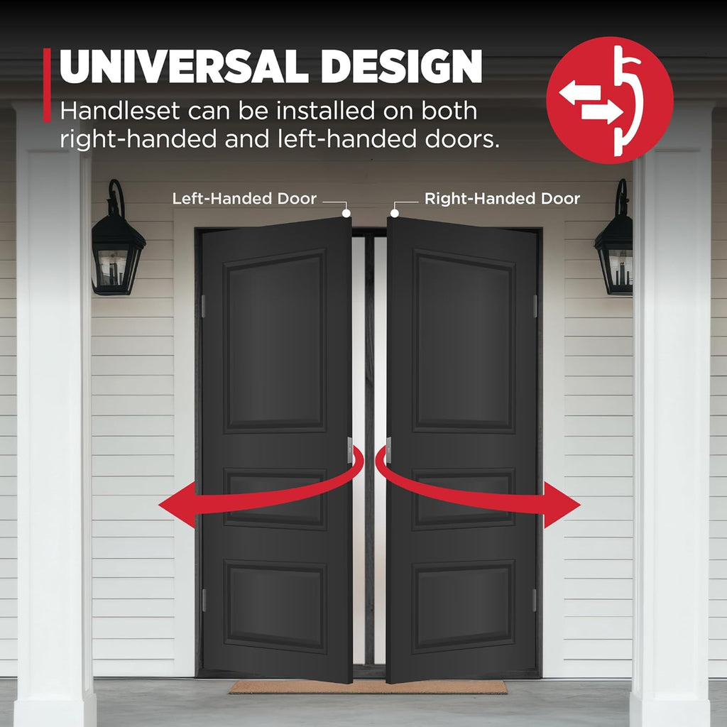 Kwikset Montara Front Door Lock Handle and Deadbolt Set, Entry Handleset Exterior with Interior Doorknob, Satin Nickel, Pick Resistant SmartKey Rekey Deadbolt Security, with Microban Protection