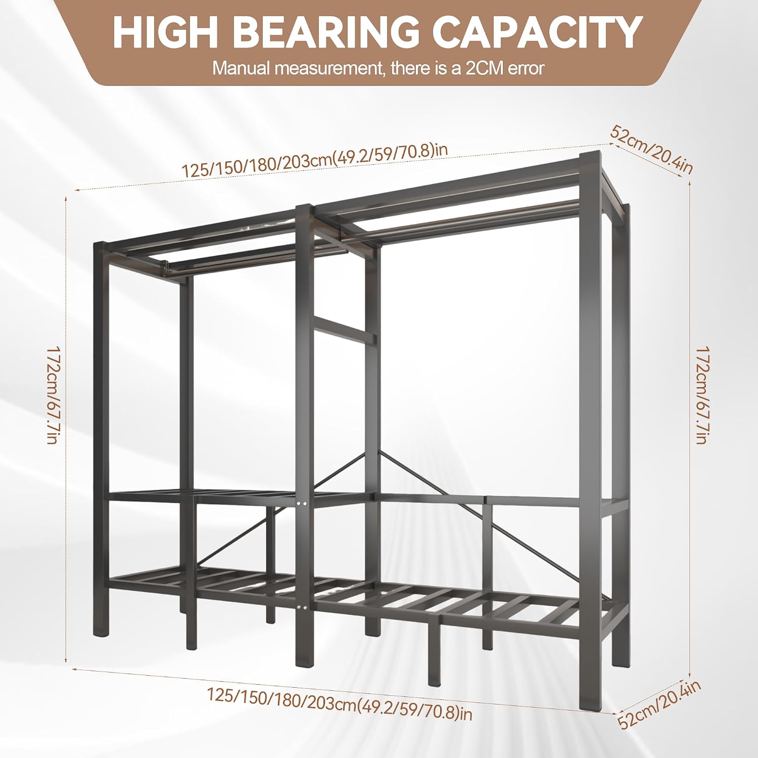 Heavy Duty Portable Closet Wardrobe, Freestanding Wardrobe with Magnetic Door, Multifunctional Closet Storage System, Foldable Portable Closet with Cover. (Brown, 49.2in/125cm)