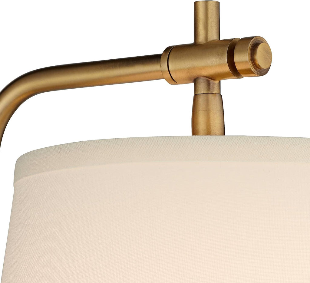 Barnes and Ivy Seline Modern Wall Lamps Set of 2 Warm Gold Metal Plug-in 9' Adjustable Swivel Off-White Linen Drum Shade for Bedroom Living Room Home Hallway Dining Kitchen