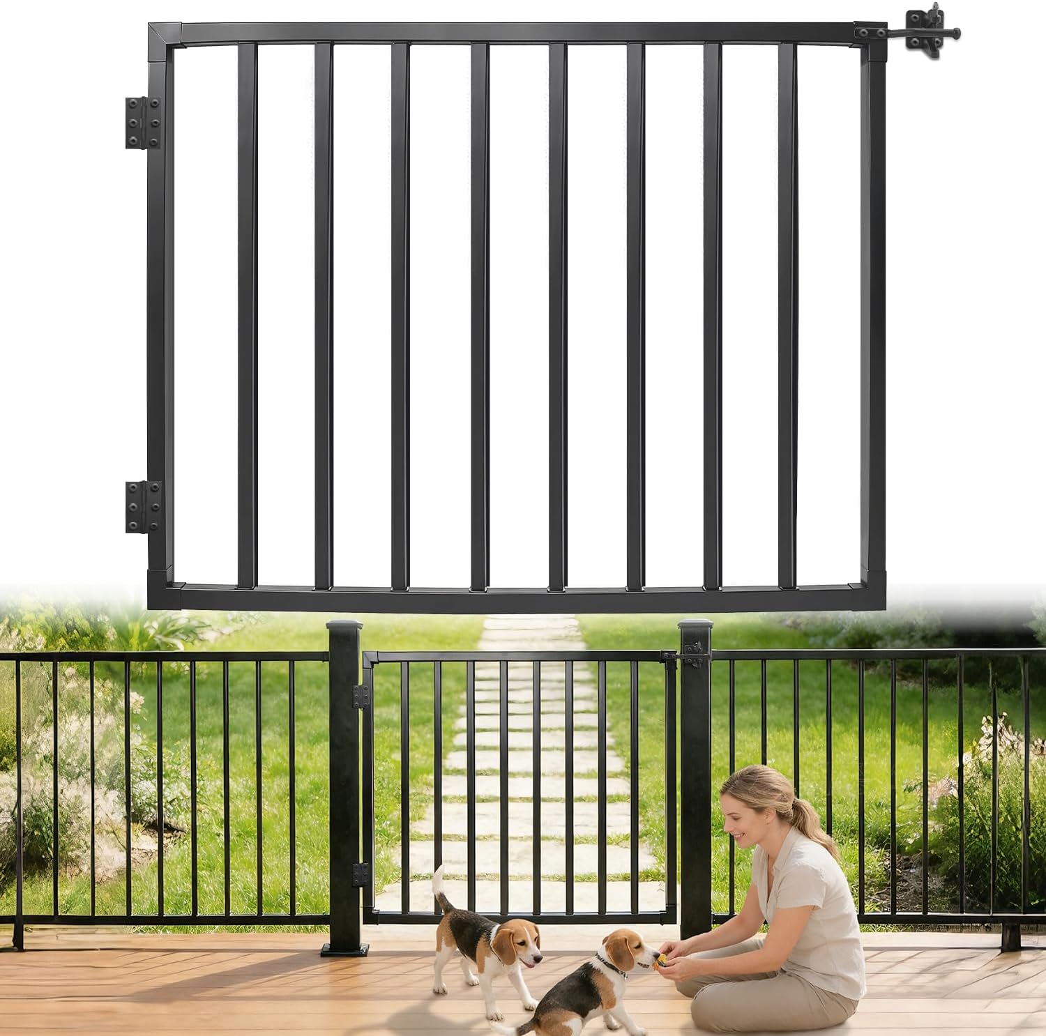 Avalution Deck Fence Gate Outdoor,38' H x 48' W, Metal Fence Gate Kit,Heavy Duty Outdoor Gates with Hinges and Latch,Anti-Rust Deck Gates for Decks,Patio,Garden,Yard,Residential Fences