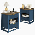 HIFYOBRO Fluted End Table Set of 2 with Charging Station and Motion Sensor Light, Modern Blue Side Tables with 2 Drawers and Storage Shelf for Living Room, Bedroom, Guest Room