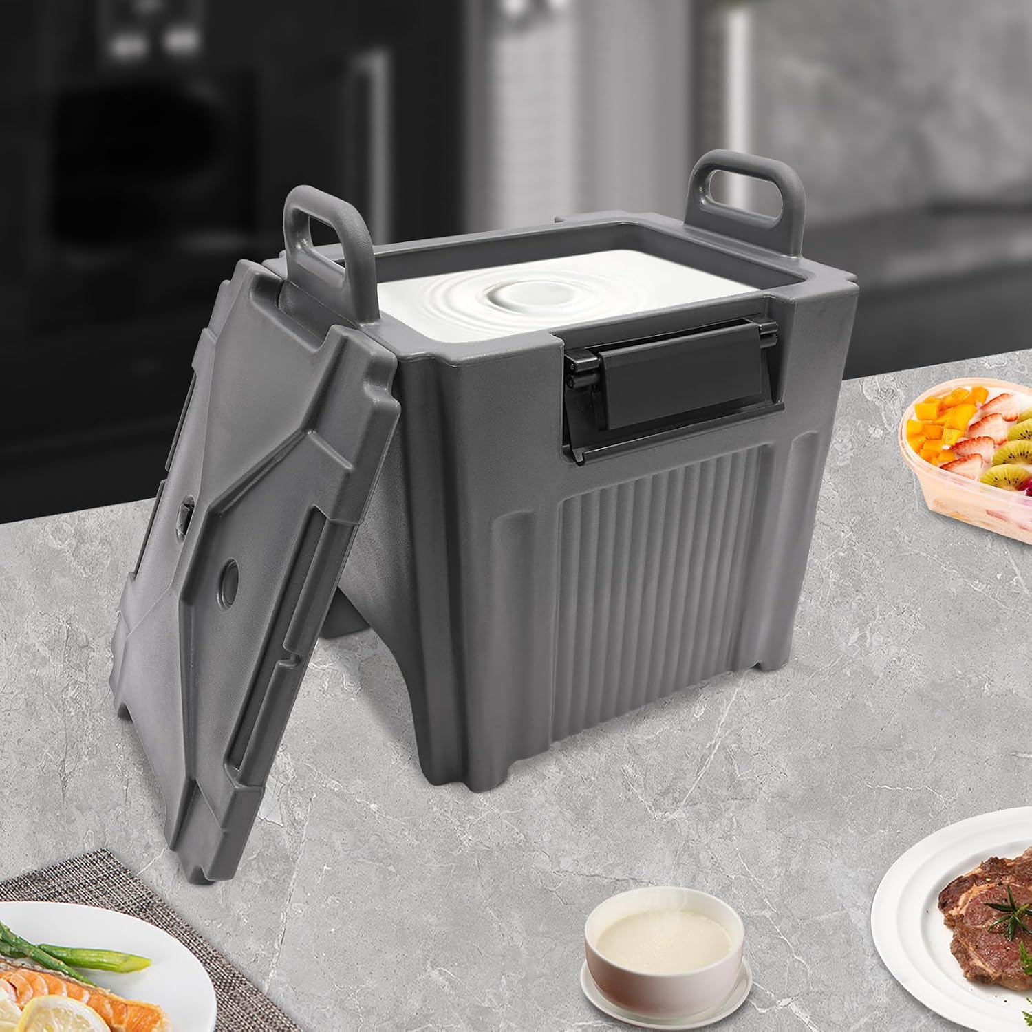 Insulated Beverage Dispenser, Portable Thermal Beverage Server with Handles Keep Hot Chocolate Coffee Tea Warm FoodService Products for Catering, Kitchen, Party, Restaurants (Grey, 10.57 Gallon)