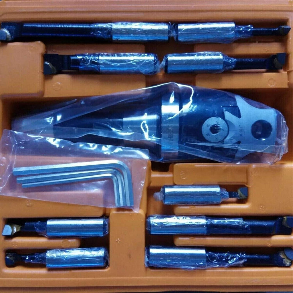 2 Boring Head R8 Shank Holder Boring Head Set with 1/2 Indexable Boring Bars 13 PCS Carbide Boring Head Tool Set,