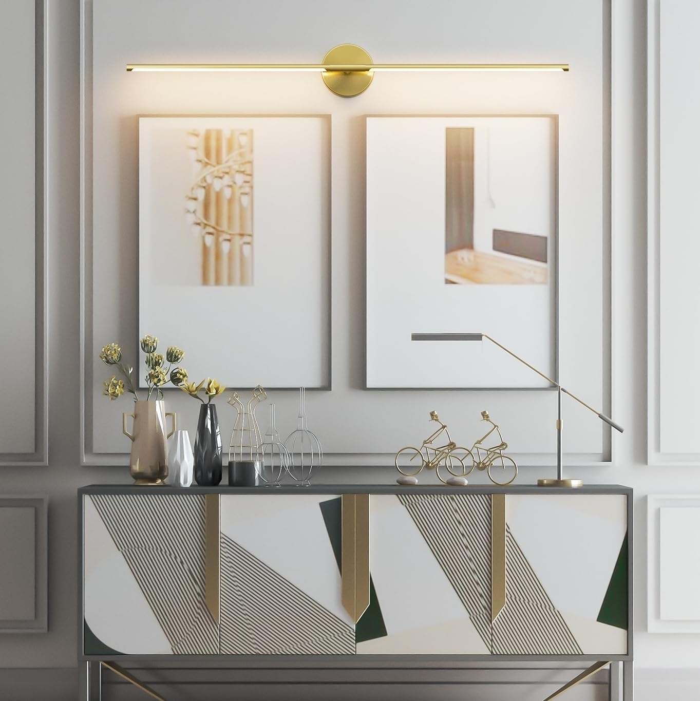40Inch Hardwired Gold Wall Sconces Set of Two,360° Rotate Modern Linear Wall Light 30W Gold Vanity Light 3000K for Bathroom, Living Room(2 Pack)