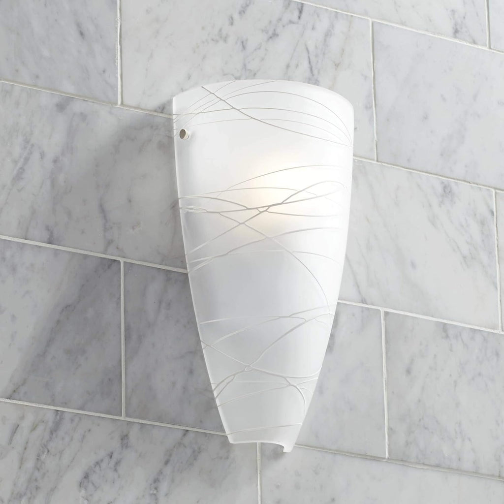 Possini Euro Design Isola Modern Wall Sconces Set of 2 White Striped Glass Pocket Hardwired 13 1/4' High Light Fixtures for Bedroom Bathroom Bedside Living Room Home Hallway Dining Kitchen Decor