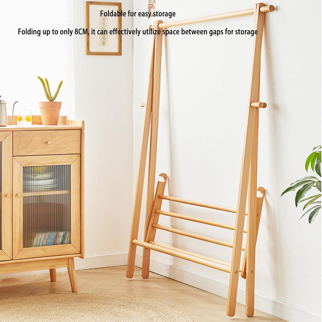 Bamboo Garment Rack Wood Garment Coat Clothes Hanging Heavy Duty Rack,Free Standing Coat Hanger Closet Organizer Storage Shelf for Hall Living Room Bedroom Office