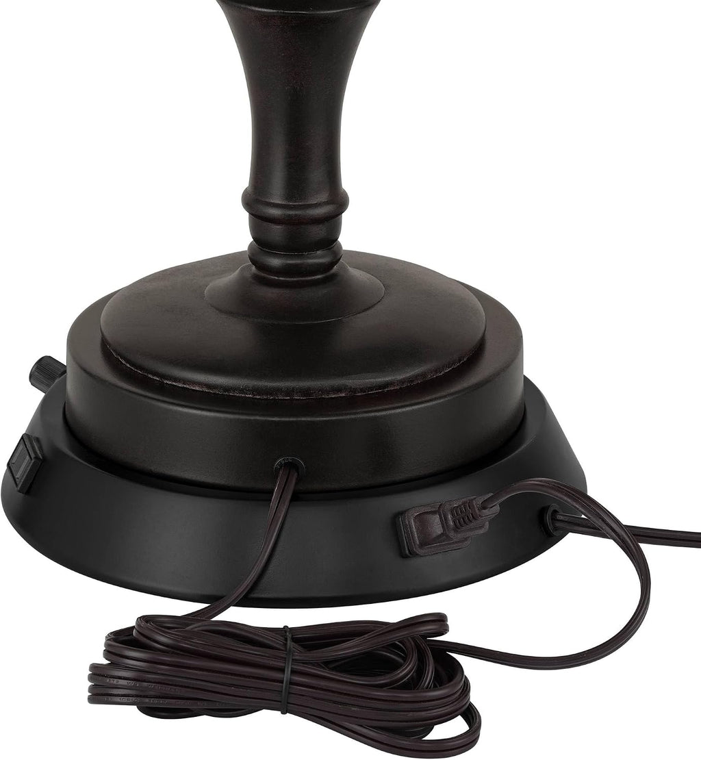 360 Lighting Helene Country Cottage Table Lamp with Dimmable USB and AC Power Outlet Workstation Charging Base 26' High Cream White Ceramic Tan Drum Linen Shade Living Room (Color May Vary)