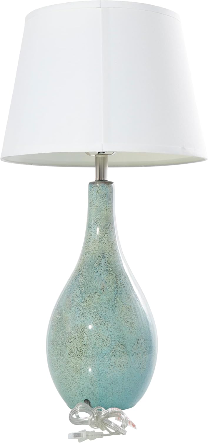 Deco 79 Ceramic Room Table Lamp Abstract Textured Accent Lamp with Drum Shade, set of 2 Lamp 8' x 8' x 32', Teal