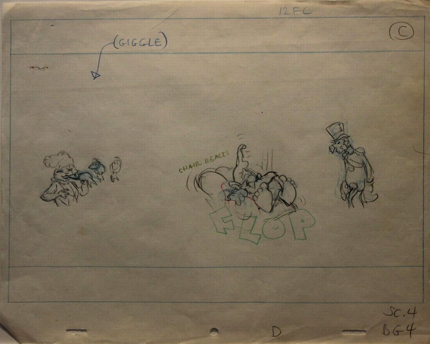 WIZARDS - 1977 ANIMATION CEL LAYOUT DRAWING of Avatar, Elinore and the President. Directed by Ralph Bakshi