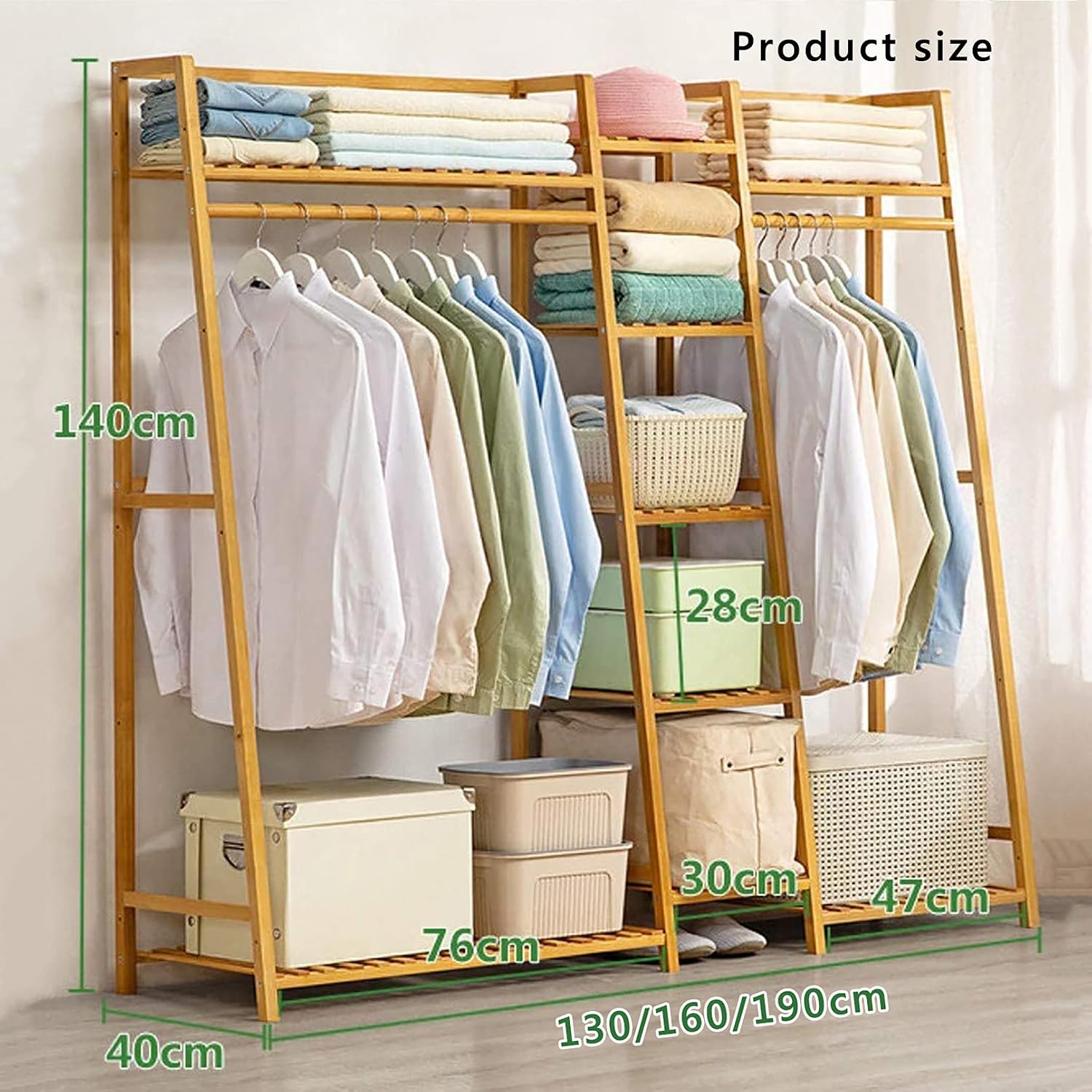 Bamboo Garment Rack,9 Storage Shelves Clothes Hanging Rack,Heavy Duty Clothing Rack Minimalism Wardrobe Closet Organizer
