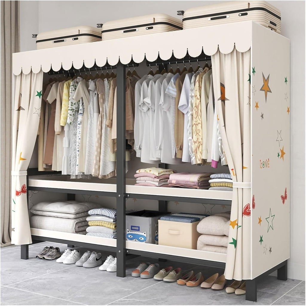 Foldable Portable Wardrobe Closet, Freestanding Clothing Rack, Metal Closet Organizer, Armoire Storage Garment Racks For Hanging Clothes, 30mm Thick Steel Tubes(E,192cm/75.6in)