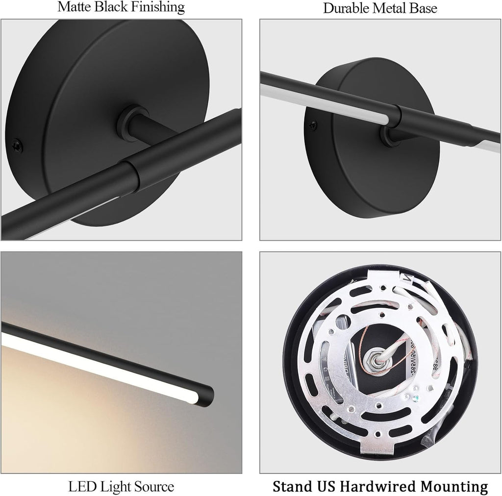 Modern Wall Sconces Set of Two 3000K 40In Hardwired Black Bathroom Sconce Vanity Light Bar 360° Rotate Warm Light for Bedroom Bathroom