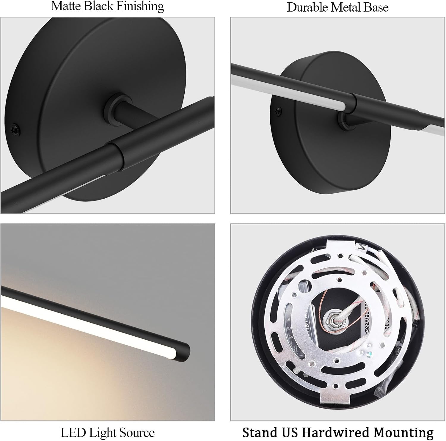 Modern Wall Sconces Set of Two 3000K 40In Hardwired Black Bathroom Sconce Vanity Light Bar 360° Rotate Warm Light for Bedroom Bathroom