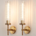 19.5' Knurled Brass Wall Sconces Set of 2, Gold Bathroom Vanity Light Fixtures with Vertical Striped Glass Tube, Modern Lamp Lighting for Bedroom, Living Room, Hallway, Staircase, Mirror, Kitchen