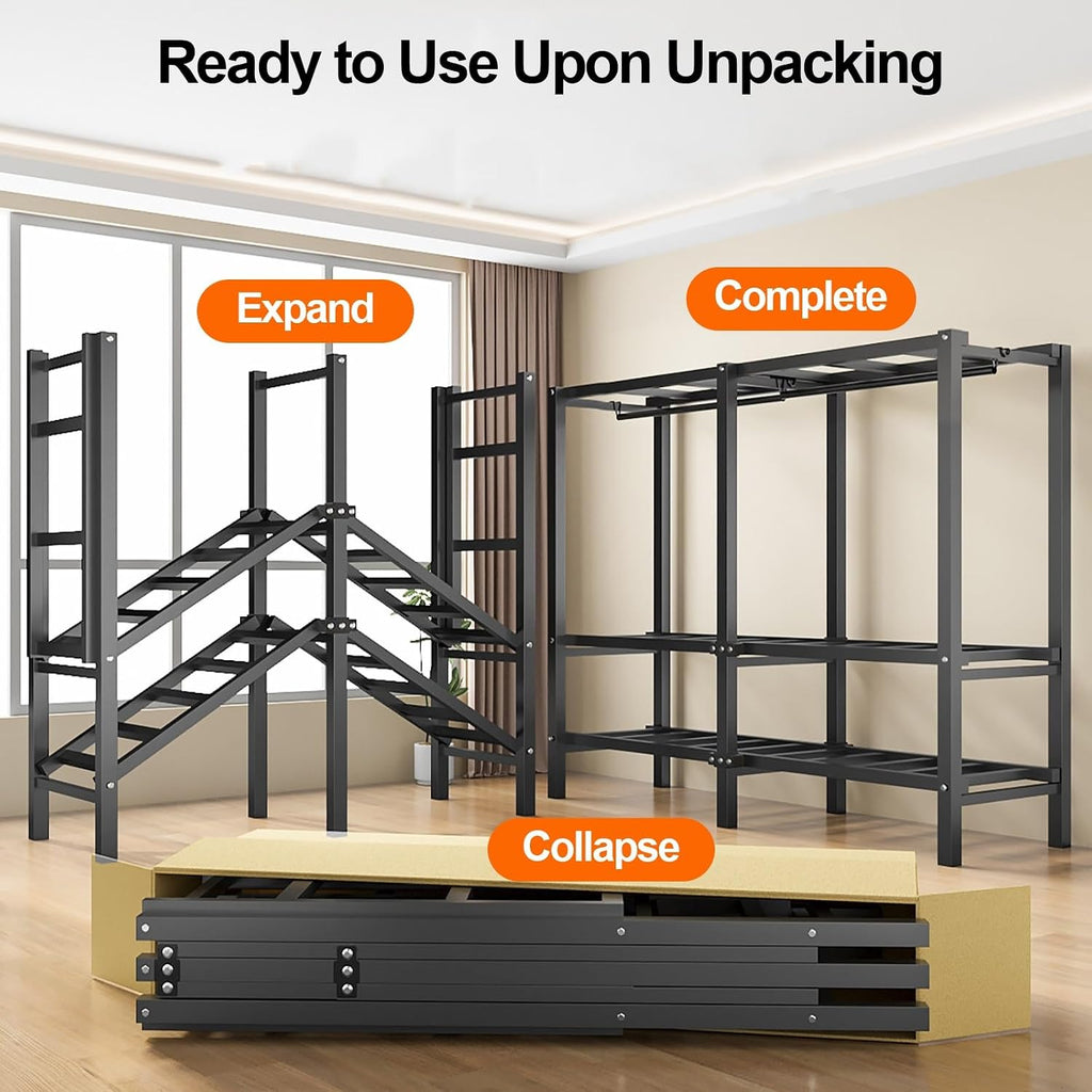 Portable Wardrobe Closet 1200LB, Foldable Clothe Rack With Cover, Garment Rack For Hanging Clothes, Clothing Coat Storage Rack, Covered With Independent Area, For Apartments(G,150cm/59.1inch)