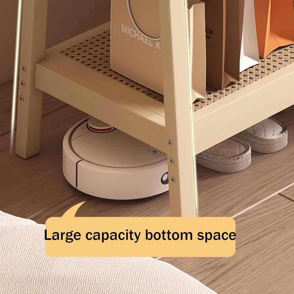 Garment Rack Bamboo Clothing Rack With Hanging Rod, Hooks And 2-Tier Shelves, Space-Saving Clothes Organizer For Clothes, Bags And Shoes, Freestanding Coat Rack For Bedroom, Creamy (Size:85X36X154CM)