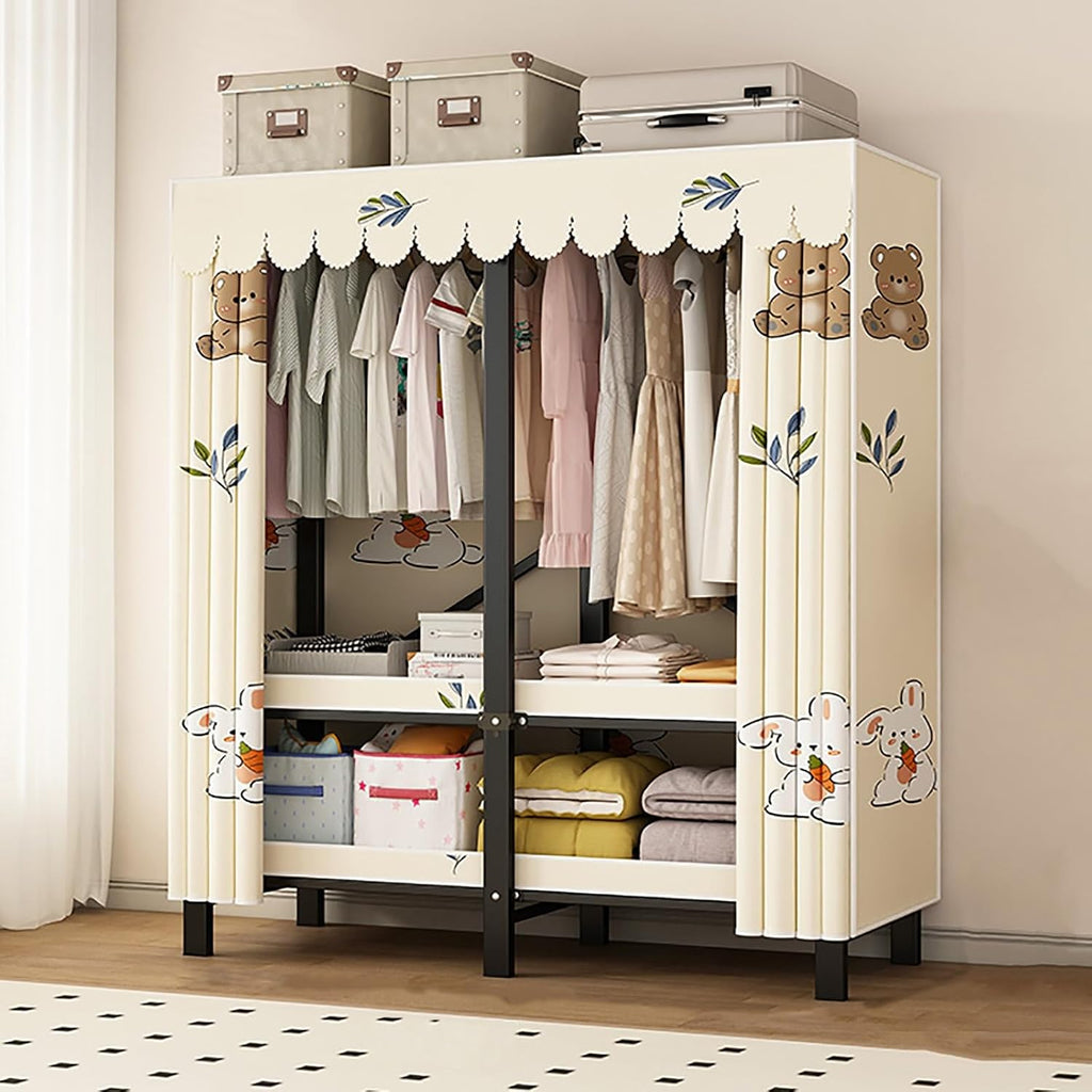 Foldable Clothe Rack With Cover, Portable Wardrobe Closet, Garment Rack For Hanging Clothes Rack, Curtain Metal Clothing Organizer, For Bedroom(Yellow1,190cm/74.8inch)