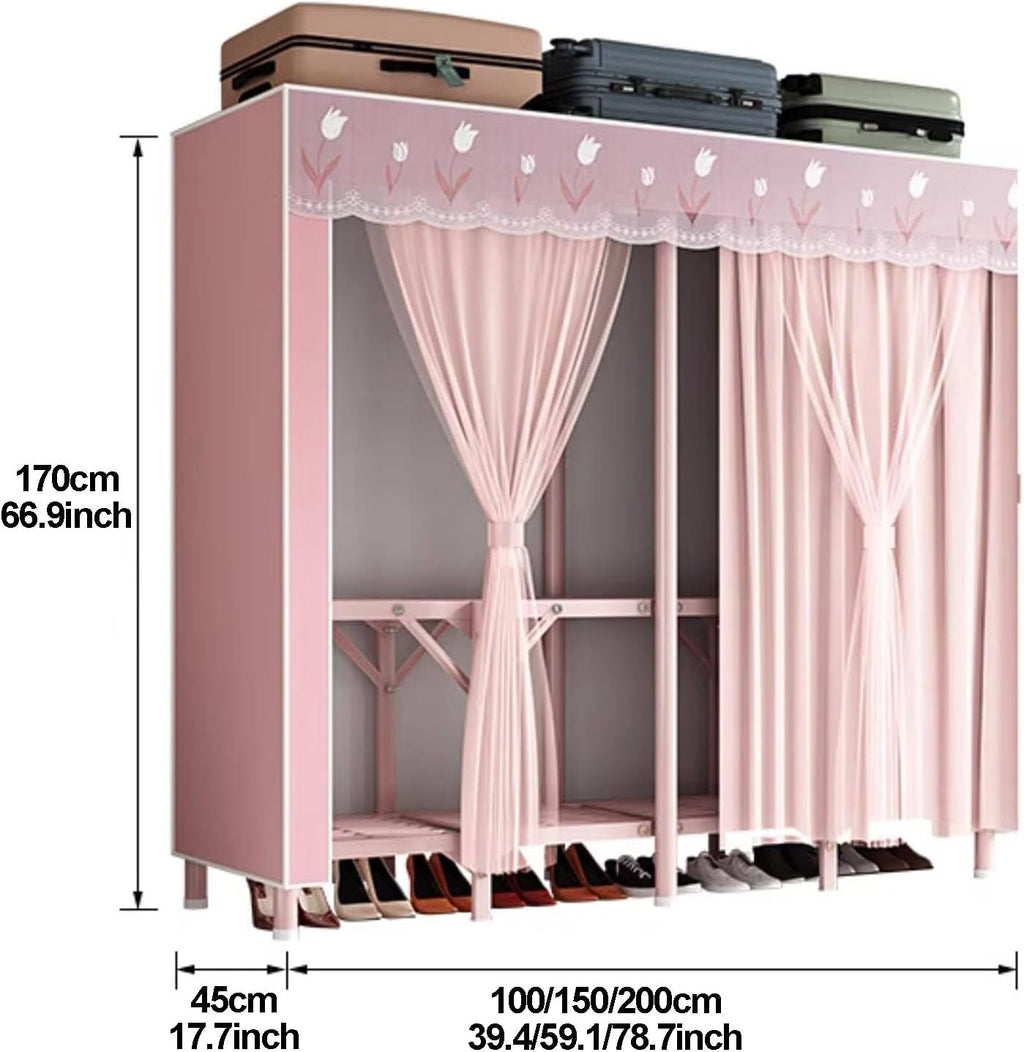 Heavy Duty Wardrobe Closet With Cover, Foldable Metal Clothes Shelves For Clothes Organizers Storage, Garment Rack For Hanging Clothes, Armoire For Bedroom, Apartment(B,150x45x170cm/59x18x67in)