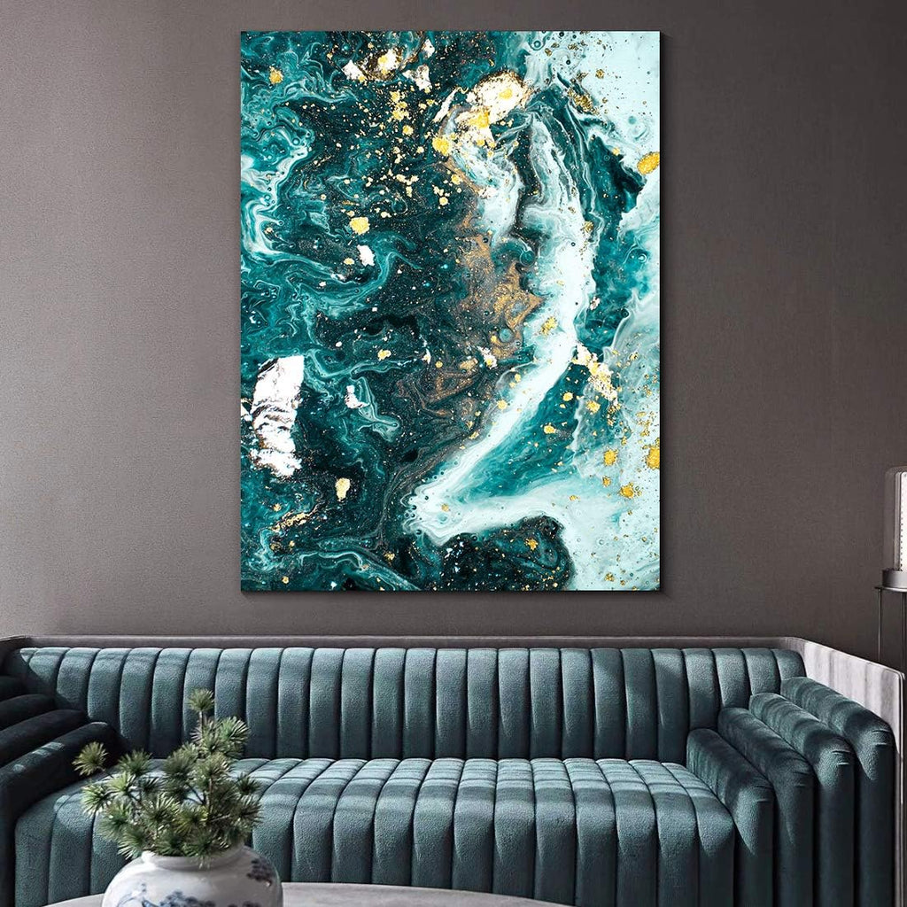 Denzoer Green Ocean and Texture Abstract Wall Art Modern Canvas Prints with Solid Wood Frame Wall Pictures for Home Decoration, Ready to Hang - 36x46 inches