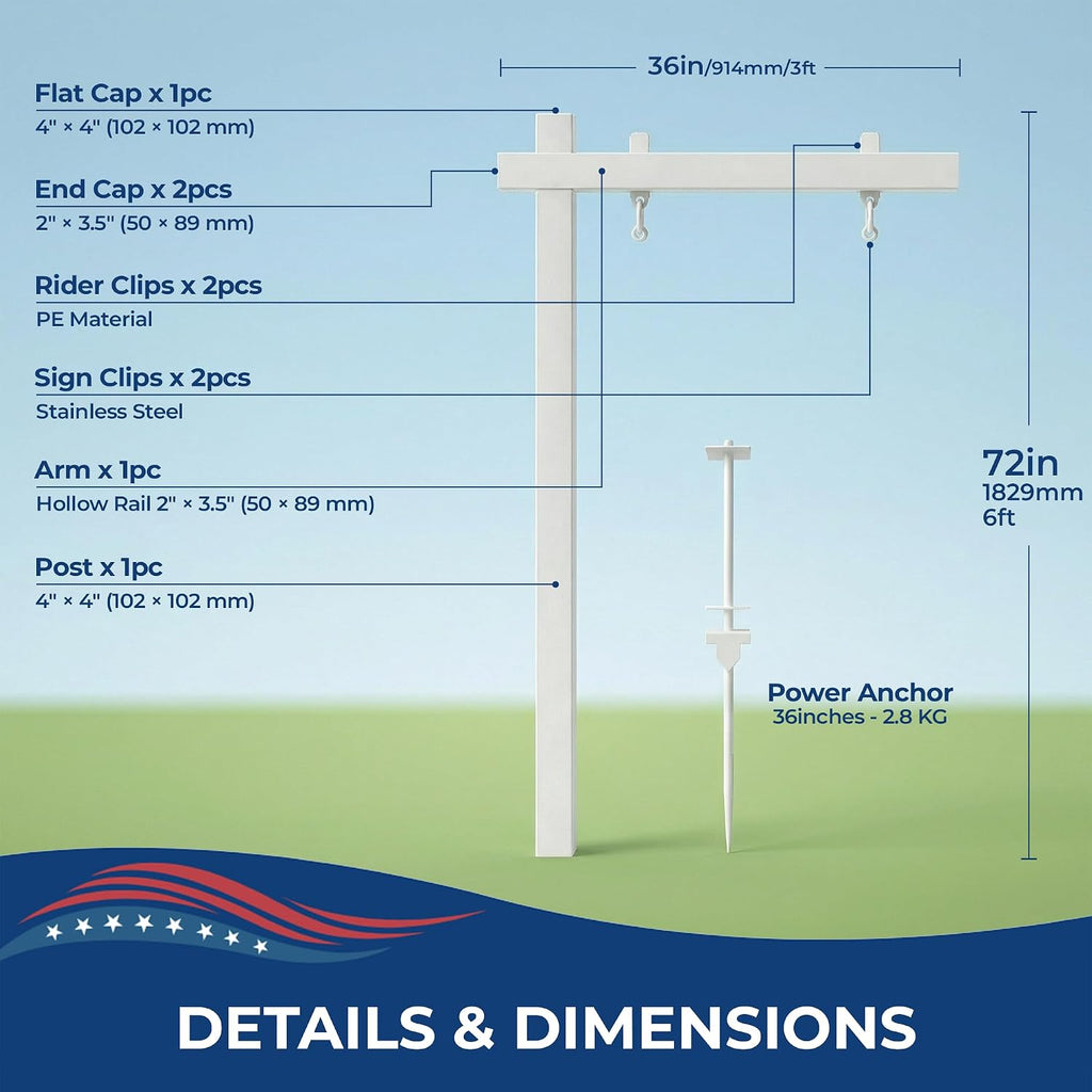 Custom Real Estate Sign Post By DC – Yard Sign Holder with Hanging Panel and Stake | Outdoor Sign Post for Business Advertising, For Sale and Open House Signs | Made in USA