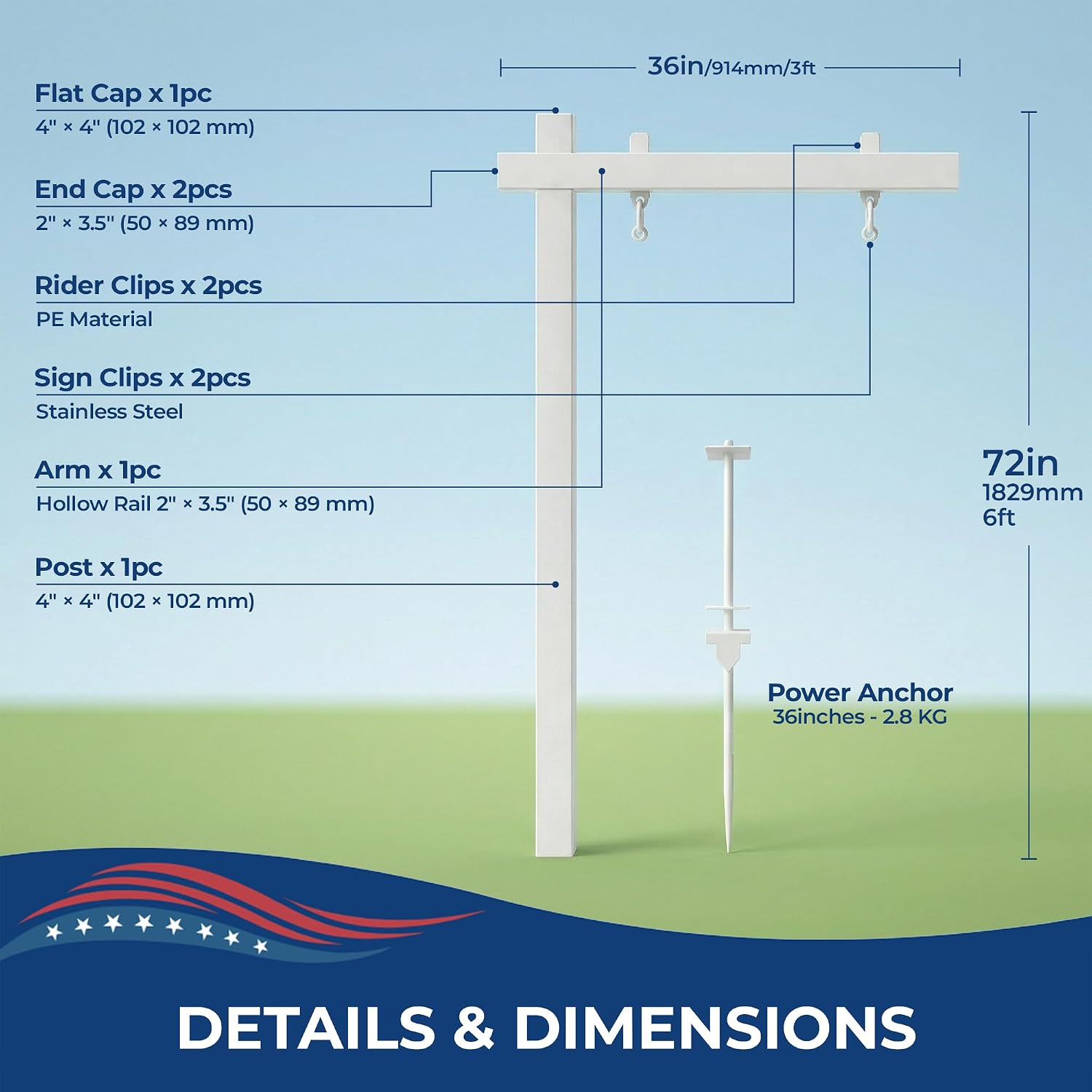 Custom Real Estate Sign Post By DC – Yard Sign Holder with Hanging Panel and Stake | Outdoor Sign Post for Business Advertising, For Sale and Open House Signs | Made in USA